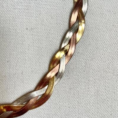 14K GF Rose, Yellow, White Braided Serpentine Chain