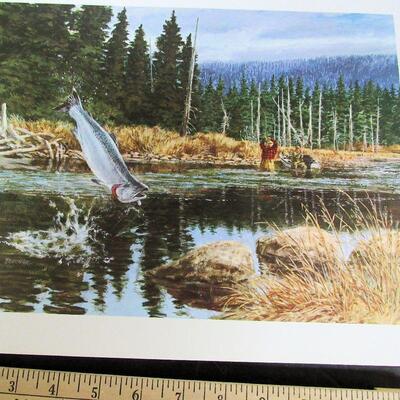 Vintage 1970s Litho, Man Fishing, 11"x14"