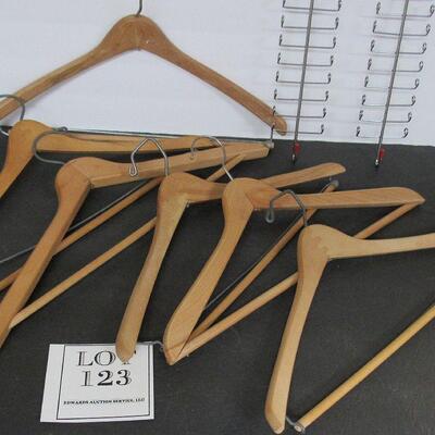 Lot of Vintage Wood Suit Hangers and Modern Tie Hanger
