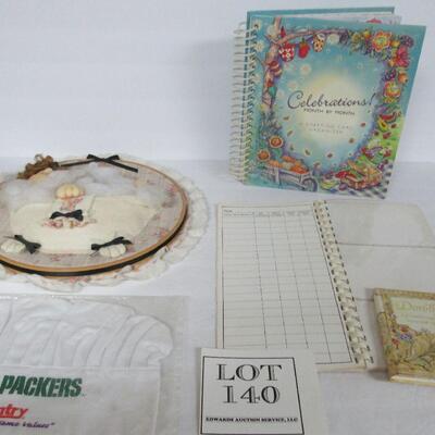 Mixed Lot: Packers Chef Hat, Wall Hanging, Address Books, Household Inventory and Card Organizer