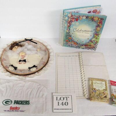 Mixed Lot: Packers Chef Hat, Wall Hanging, Address Books, Household Inventory and Card Organizer
