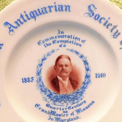 c.1910 Baltimore MD Antiquarian Society Plate 25yrs Grand Master Masons Mouddocks Sons Trenton NJ