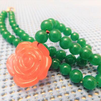 Vintage Jade Necklace w/ Carnelian Pendant - Estate Jewelry
