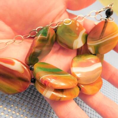Large Banded Agate Necklace - Estate Jewelry SHIPS FREE