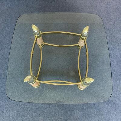 Vintage Pink & Brass Coffee Table With Glass Top