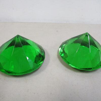 Green Glass Diamond Shape Paperweights