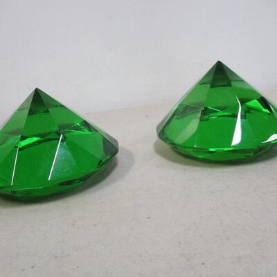 Green Glass Diamond Shape Paperweights