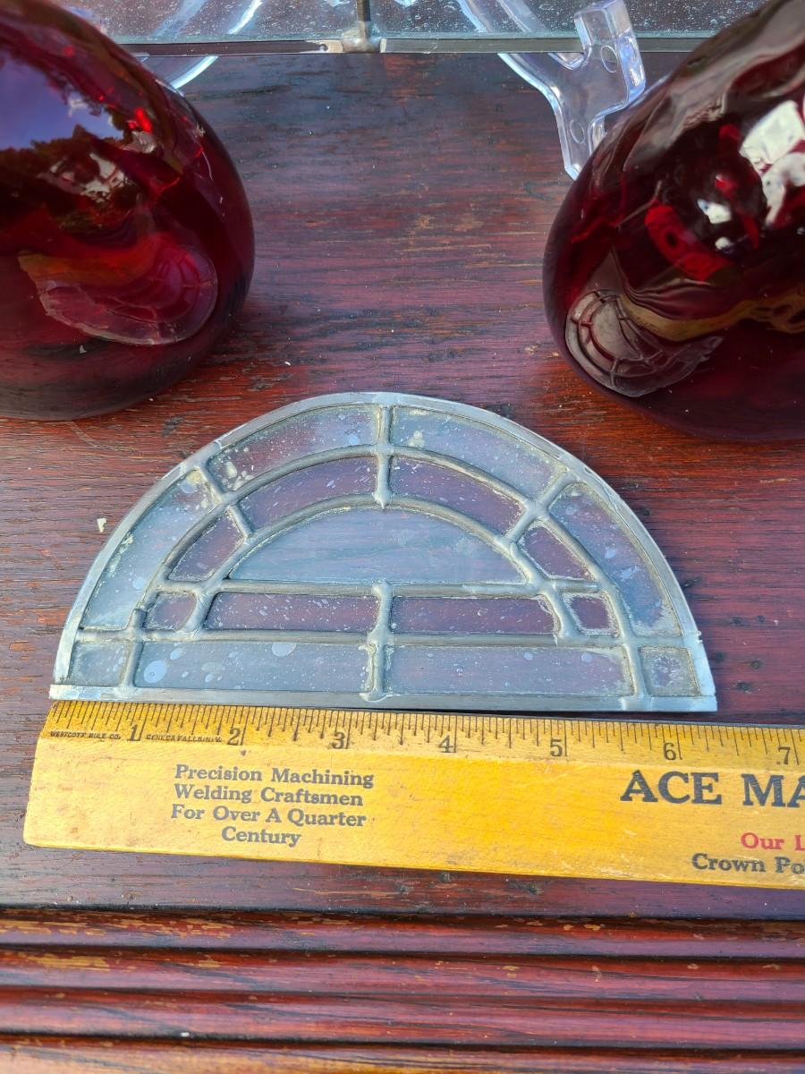 Lot 199 Ruby Red Blown Glass Vases & Stained Glass Pane