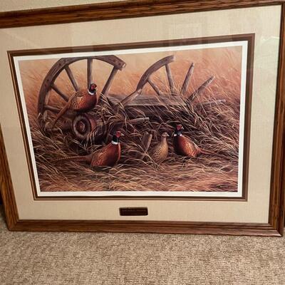Rustic Retreat Pheasants print with frame by Rosemary Millette