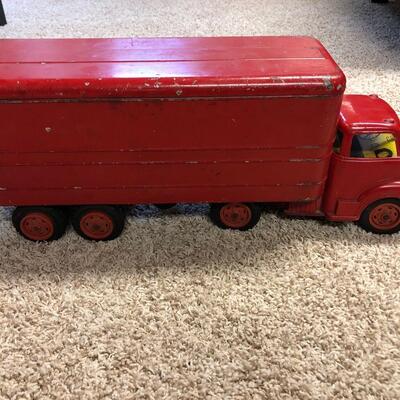 B22- Vintage Red Semi Truck & Trailer