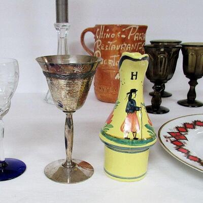 Lot of Vintage Kitchen Glass, Plate, Pitcher, Heisey Glass Candle Base, More