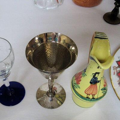 Lot of Vintage Kitchen Glass, Plate, Pitcher, Heisey Glass Candle Base, More