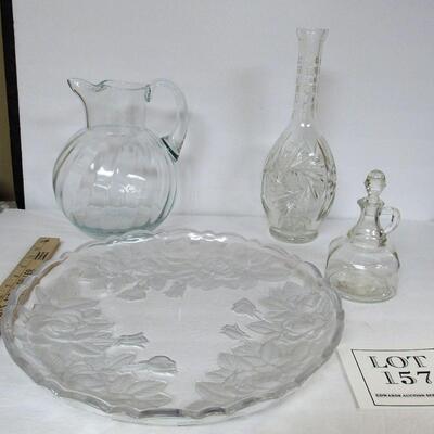 Vintage Glass: Large Tray, Lemonaid Pitcher, Decanter, Ozarks Cruet