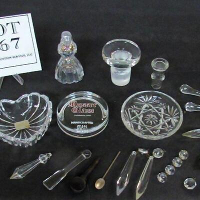 Lot of Glassware: Mosser Glass Paperweight, Prisms, More