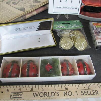 Lot of Misc Vintage: Old Papers, Candles, Hershey's Kiss Ornament, More