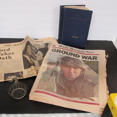 Lot of Misc Vintage: Old Papers, Candles, Hershey's Kiss Ornament, More