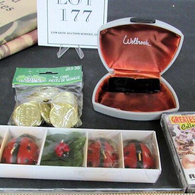 Lot of Misc Vintage: Old Papers, Candles, Hershey's Kiss Ornament, More