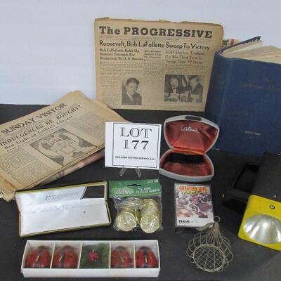Lot of Misc Vintage: Old Papers, Candles, Hershey's Kiss Ornament, More