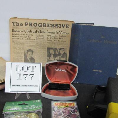 Lot of Misc Vintage: Old Papers, Candles, Hershey's Kiss Ornament, More