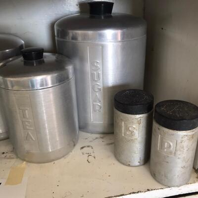 Vintage Tin Canister set!  Rare Grease jar with sifter