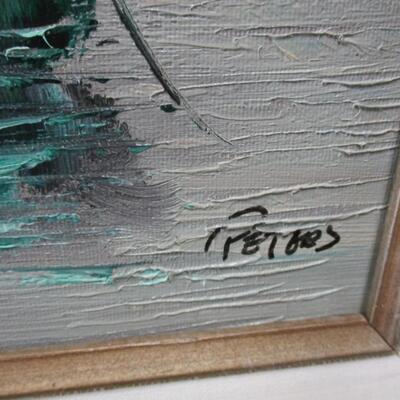 Framed Signed Painting Of Boats