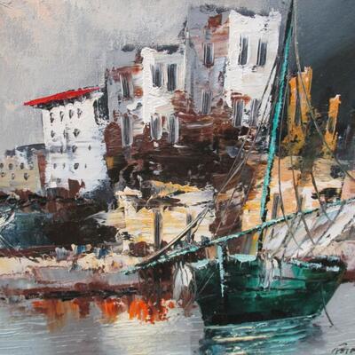 Framed Signed Painting Of Boats