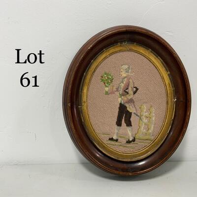 .61. Oval Walnut Frame | Needlepoint Gentleman | c. 1880