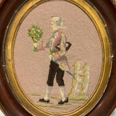 .61. Oval Walnut Frame | Needlepoint Gentleman | c. 1880