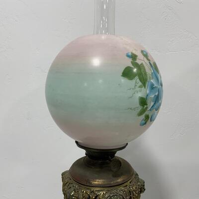 .63. Hand Painted Banquet Lamp | Onyx Stem | c. 1890