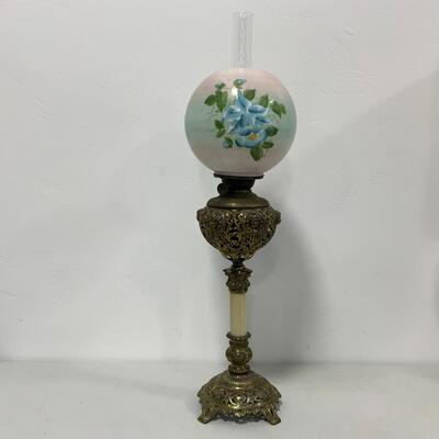 .63. Hand Painted Banquet Lamp | Onyx Stem | c. 1890