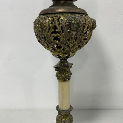 .63. Hand Painted Banquet Lamp | Onyx Stem | c. 1890