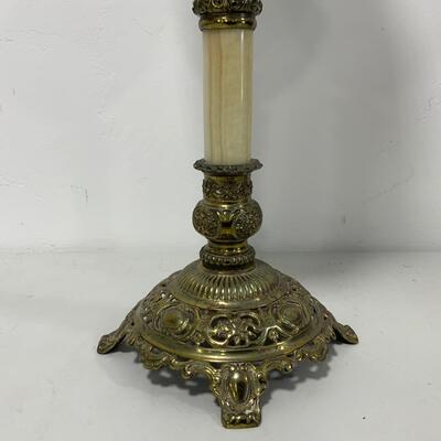 .63. Hand Painted Banquet Lamp | Onyx Stem | c. 1890