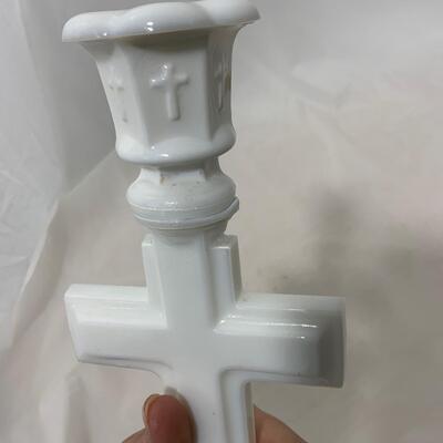 .64. Milk Glass Candlestick | Rare Bread Plate | c. 1875