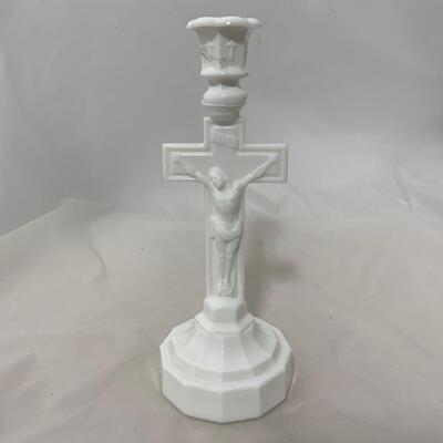 .64. Milk Glass Candlestick | Rare Bread Plate | c. 1875