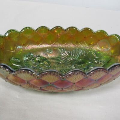 Imperial Green Iridescent Carnival Glass Marked