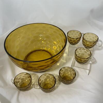 .79. Amber Thumbprint Punch Bowl | 6 Cups | c. 1890