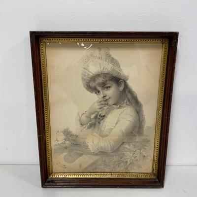 .87. Victorian Girl Print in Original Frame | c. 1880