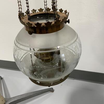 .102. Etched Glass | Hall Oil Lamp | c. 1860