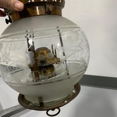 .102. Etched Glass | Hall Oil Lamp | c. 1860