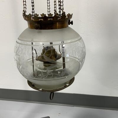 .102. Etched Glass | Hall Oil Lamp | c. 1860