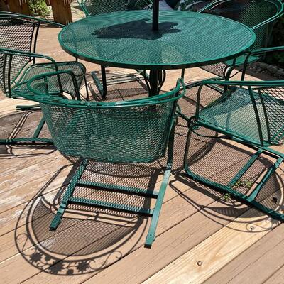 MID CENTURY MODERN RUSSELL WOODARD ARNOLD PALMER PATIO SEVEN CHAIRS AND TABLE