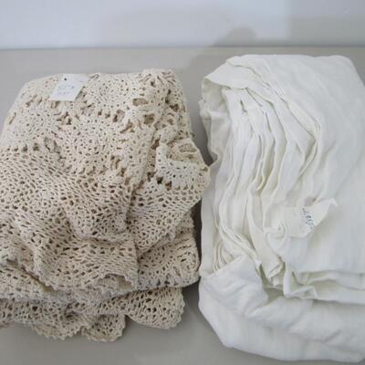 #2 Natural colored crocheted tablecloth and white tablecloth