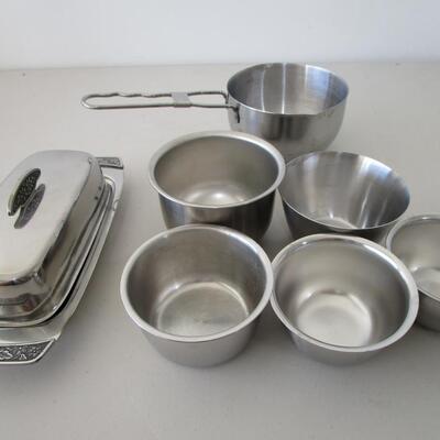 #27 Stainless steel Bowls and butter dish