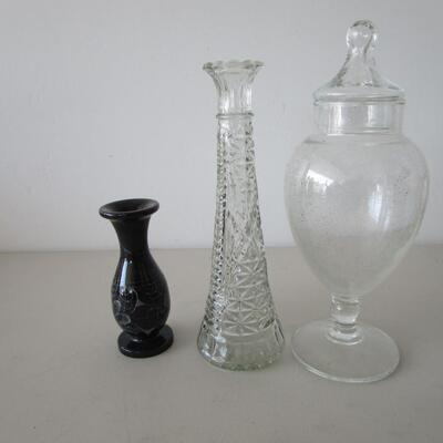 #59 Vintage Japanese marble vase, clear glass vase, candy jar