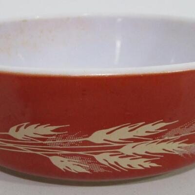 #79 Pyrex bowl rust color with wheat