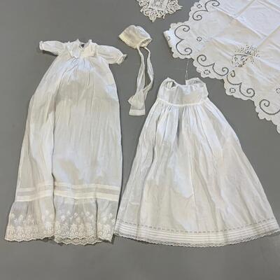 .111. Linen Baptismal Gown | Slip | Bonnet | c. 1890