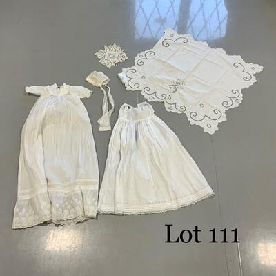 .111. Linen Baptismal Gown | Slip | Bonnet | c. 1890