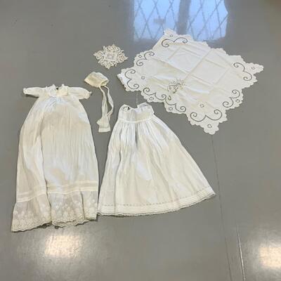 .111. Linen Baptismal Gown | Slip | Bonnet | c. 1890