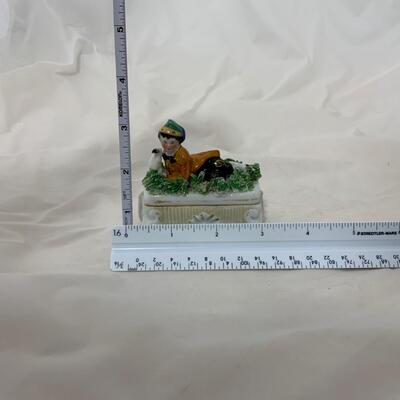 .112. Match Safe | Trinket Box | Boy with Bunny | c. 1870