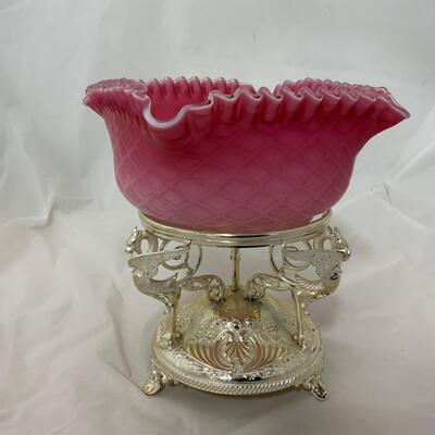 .117. Art Glass Brideâ€™s Bowl | Re-Silvered Stand | c. 1890